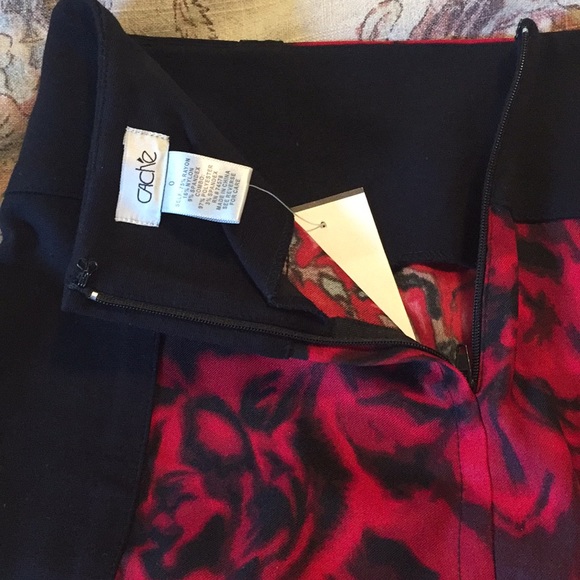 Vintage CACHE Size 0 Rose Print Pencil Skirt Print Stripe Dark Romantic $88 NEW - Picture 4 of 8